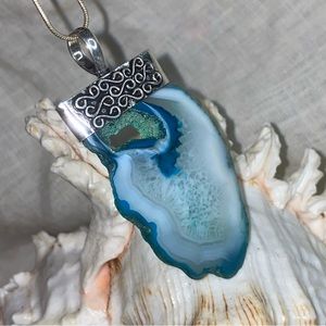 Exotic Druzy Geode Agate Slice Mermaid Natural Gemstone handcrafted pendant